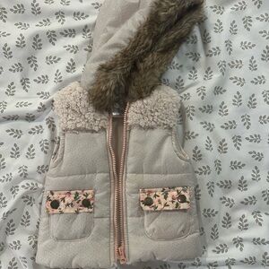Pink Hooded Vest with Faux Fur Trim